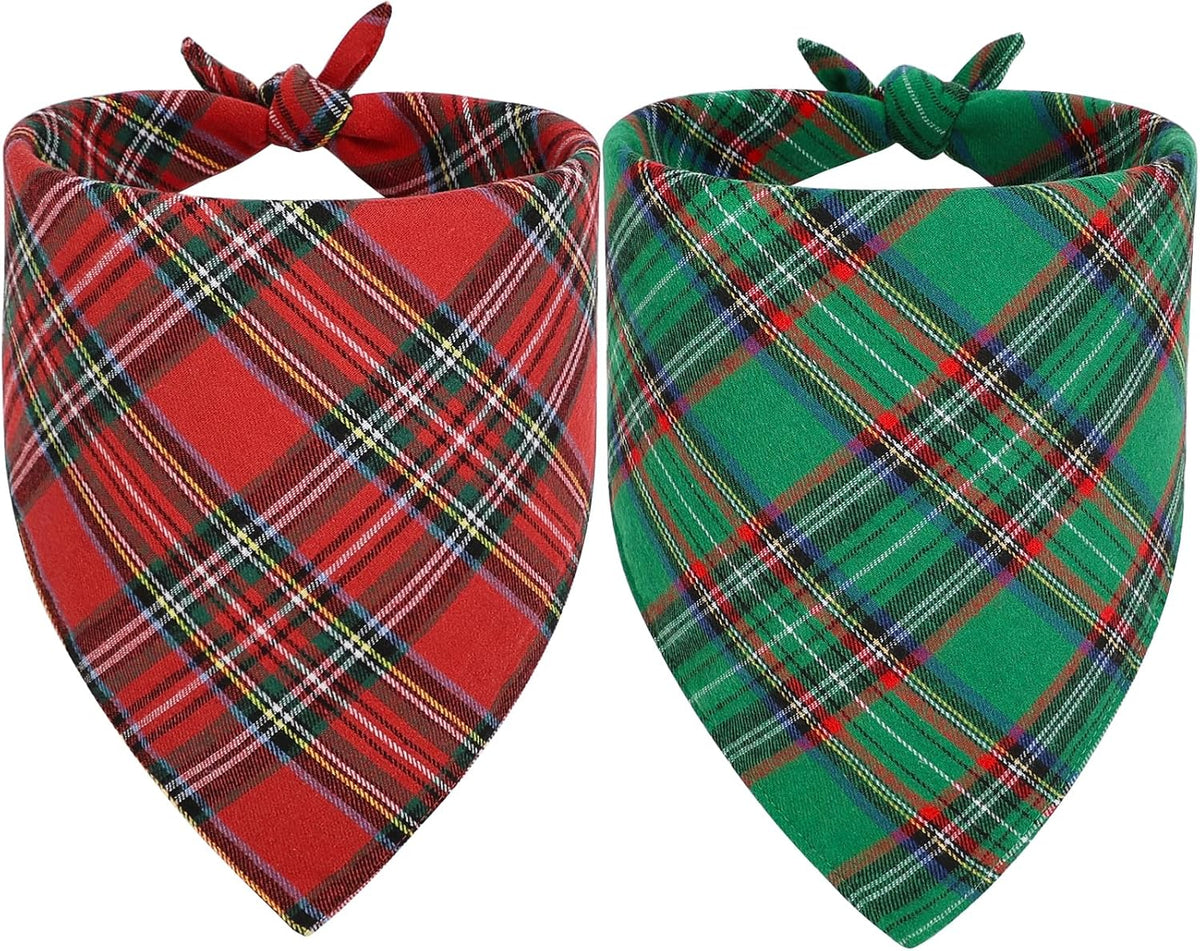Vivifying Dog Christmas Bandana, 2 Pack Classic Plaid Triangle Pet Scarf for Small Dogs and Medium Dogs, Holiday Costume for Festive Photo Prop, Party Decor (Large, Green&Red) - Image 11