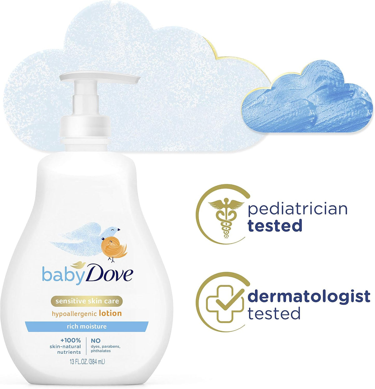 Baby Dove skin care bottle in lifestyle setting