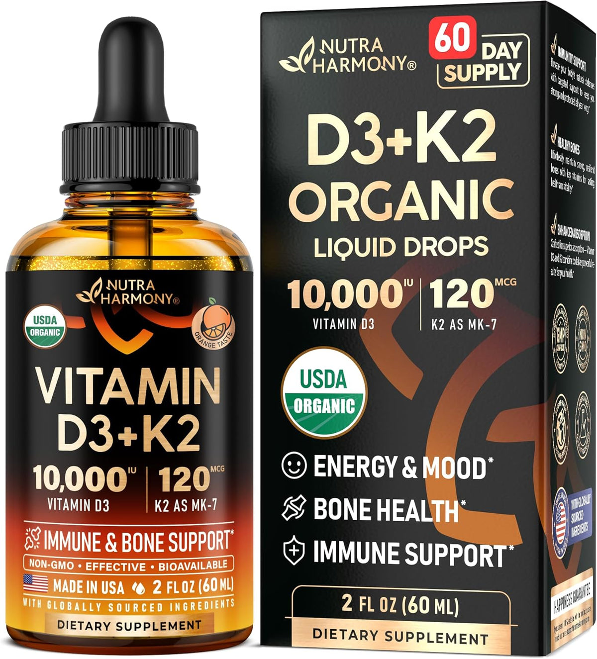 Vitamin D3 K2 USDA Organic Drops - Vitamin D3 10000 IU & K2 120mcg - 4 OZ | Immune & Mood Support, Bone & Teeth Health - Sugar-Free, Orange Flavor - Liquid Supplement for Men & Women - 120-Day Supply - Image 11