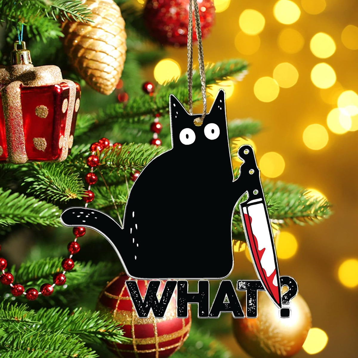 Crazytops black cat christmas ornament glossy finish detail