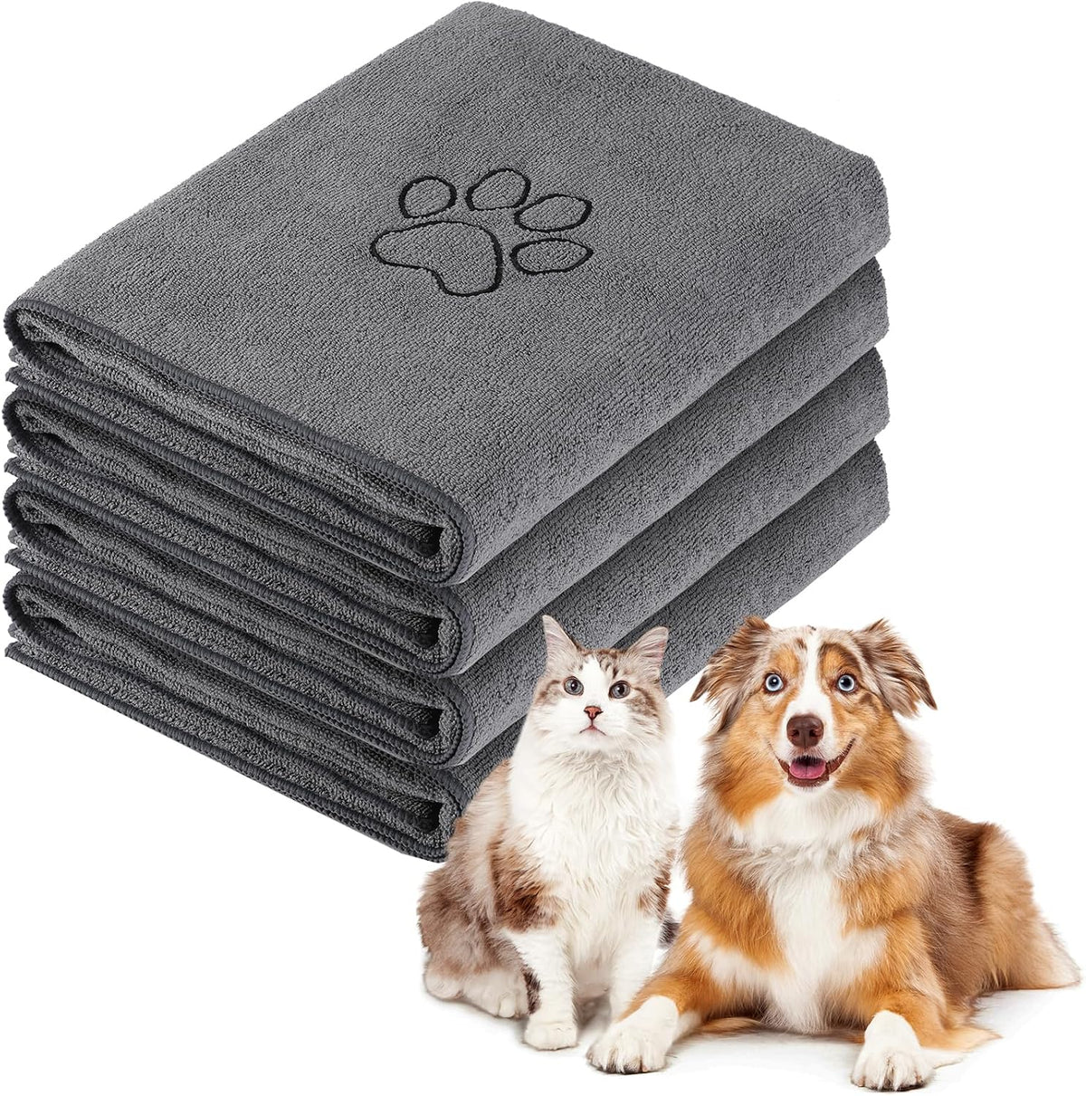 Chumia 4 Pack Dog Towels for Drying Large Microfiber Grooming Tools Absorbent Soft Bath Supplies with Embroidered Paw for Small Medium Pet Products(16 x 32 Inch,Gray, Black) - Image 13