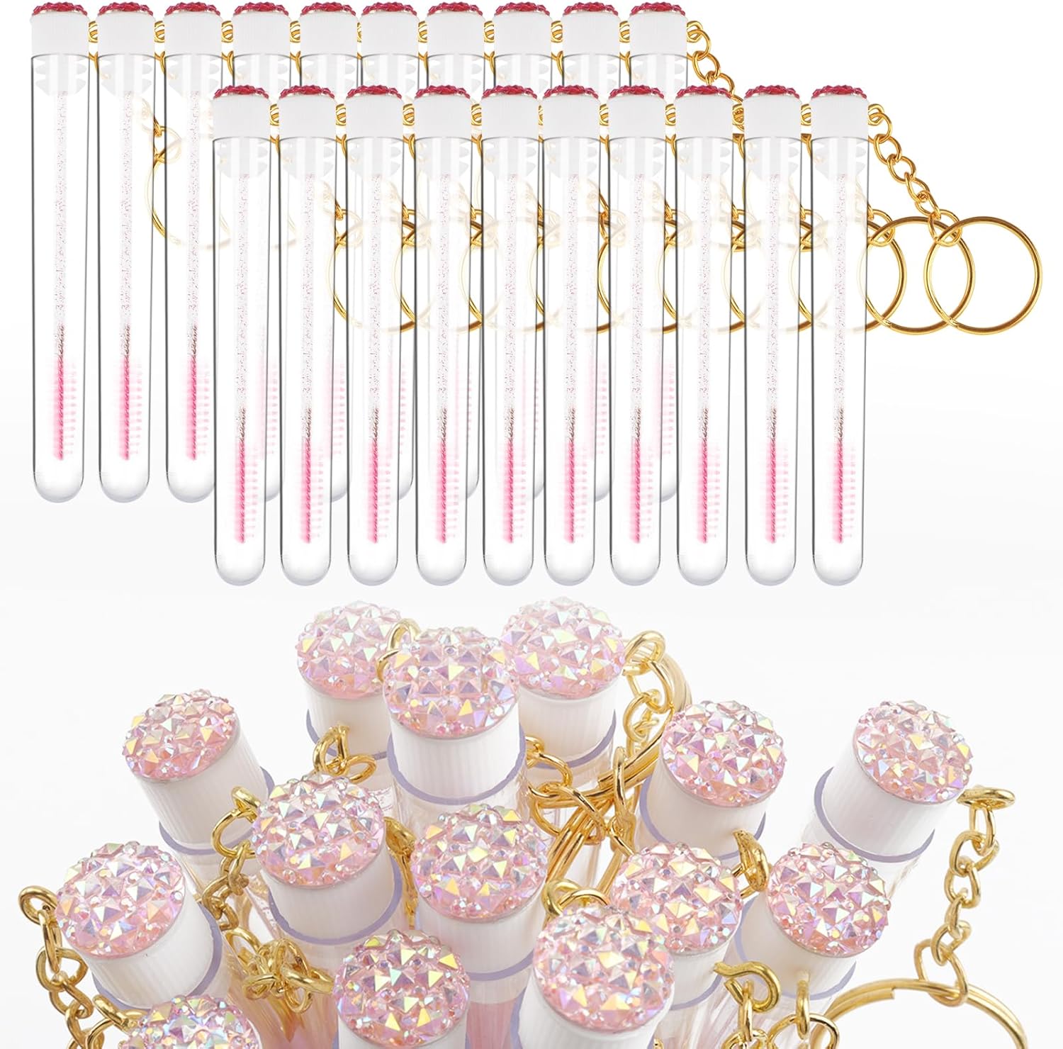 Mekupeu 20 pieces crystal mascara wands set in pink with diamond tubes