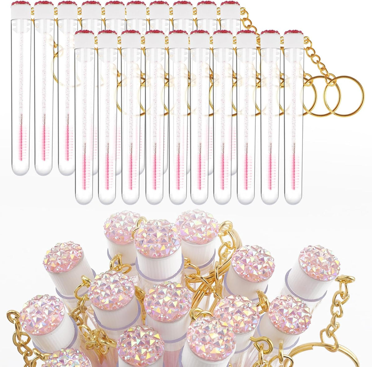 Mekupeu 20 pieces crystal mascara wands set in pink with diamond tubes