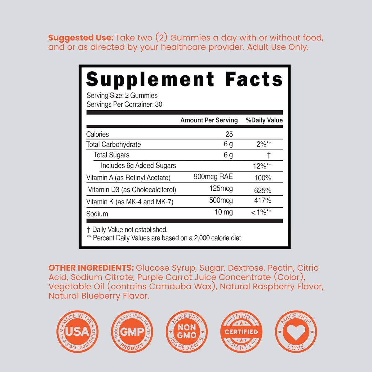 Dorado Nutrition ADK Gummies bottle side view