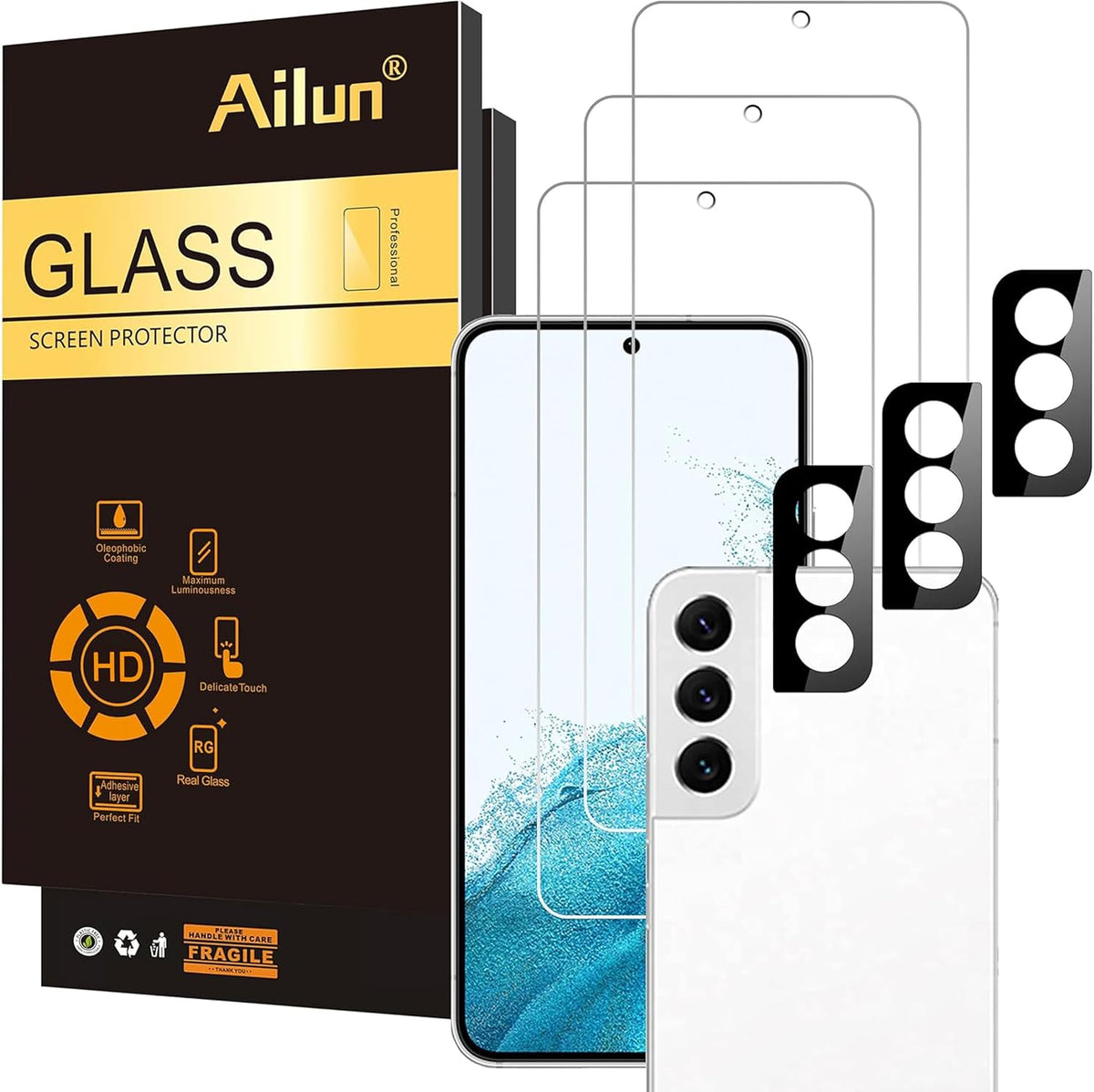 Ailun Screen Protector + Camera Lens Protector for Galaxy S23, 3+3 Pack | 6.1 Inch, Tempered Glass, Fingerprint Unlock Compatible, 0.25mm, Ultra Clear, Anti-Scratch, Case Friendly - Image 11