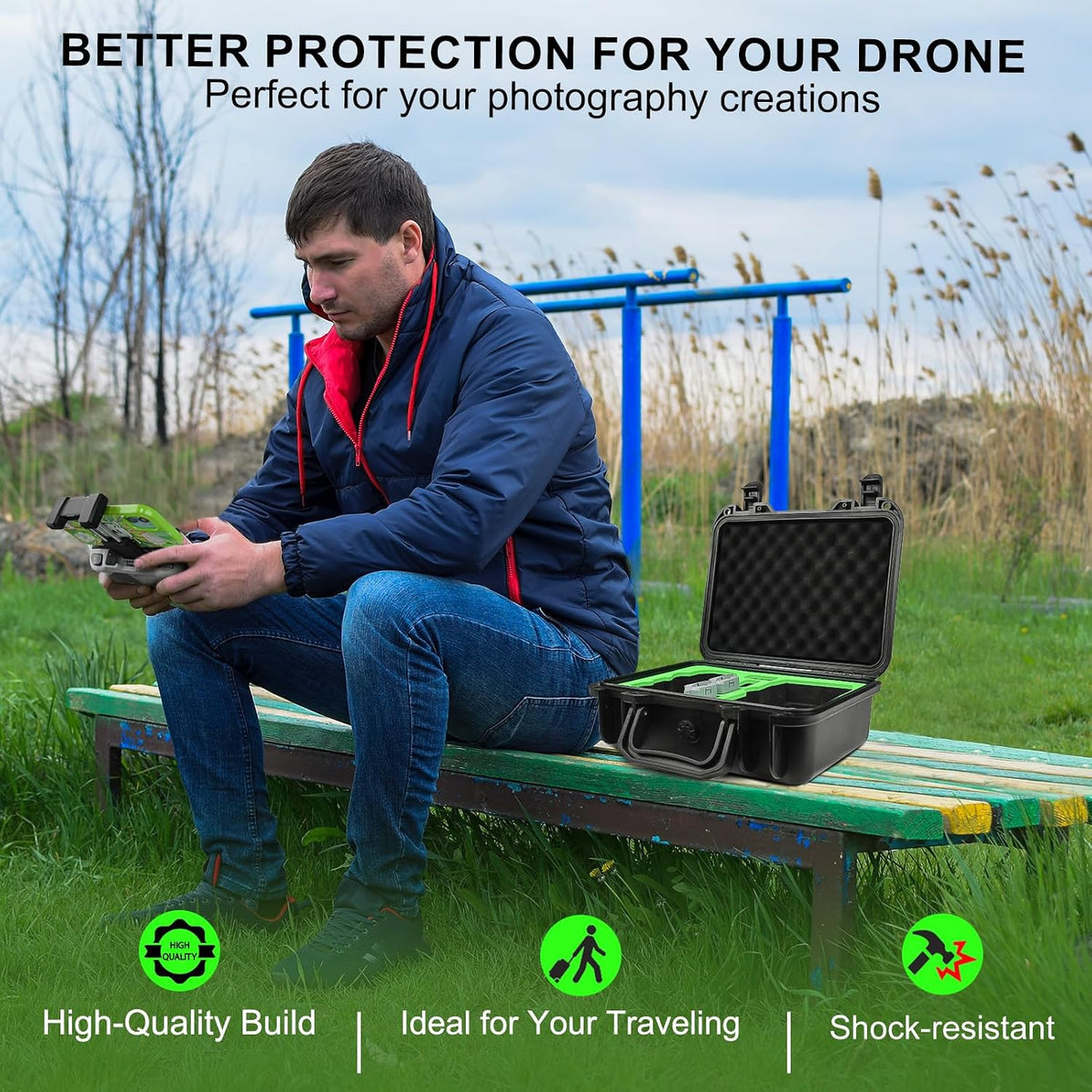 Lekufee heavy duty carrying case angle view in outdoor setting