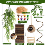 14Pcs Reptile Plants Bridge Vines Leopard Gecko Coconut Hut Crested Gecko Tank Accessories Lizard Coco Den with Ladder for Lizard, Chameleon Cage, Snakes, Hermit Crab - Image 2