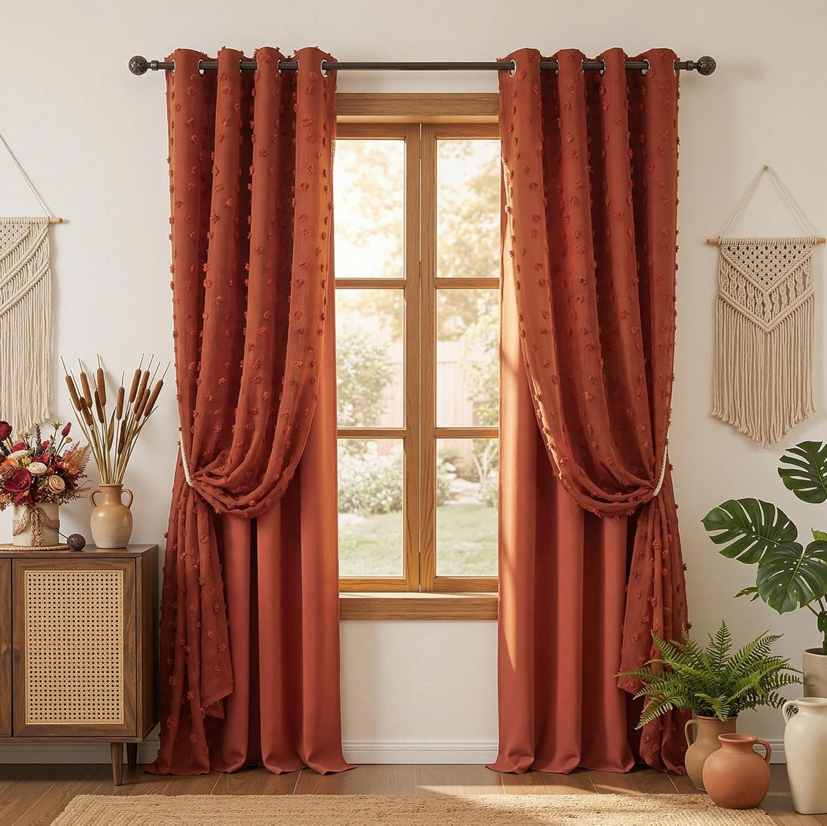 MYSKY HOME Nursery Curtains Yellow Double Layer Curtains for Bedroom 63 Inch Long Curtains for Kids Room Kithen White Pom Pom Sheer Grommet Room Darkening Window Curtains 2 Panels Set, 52 x 63 Inch - Image 13