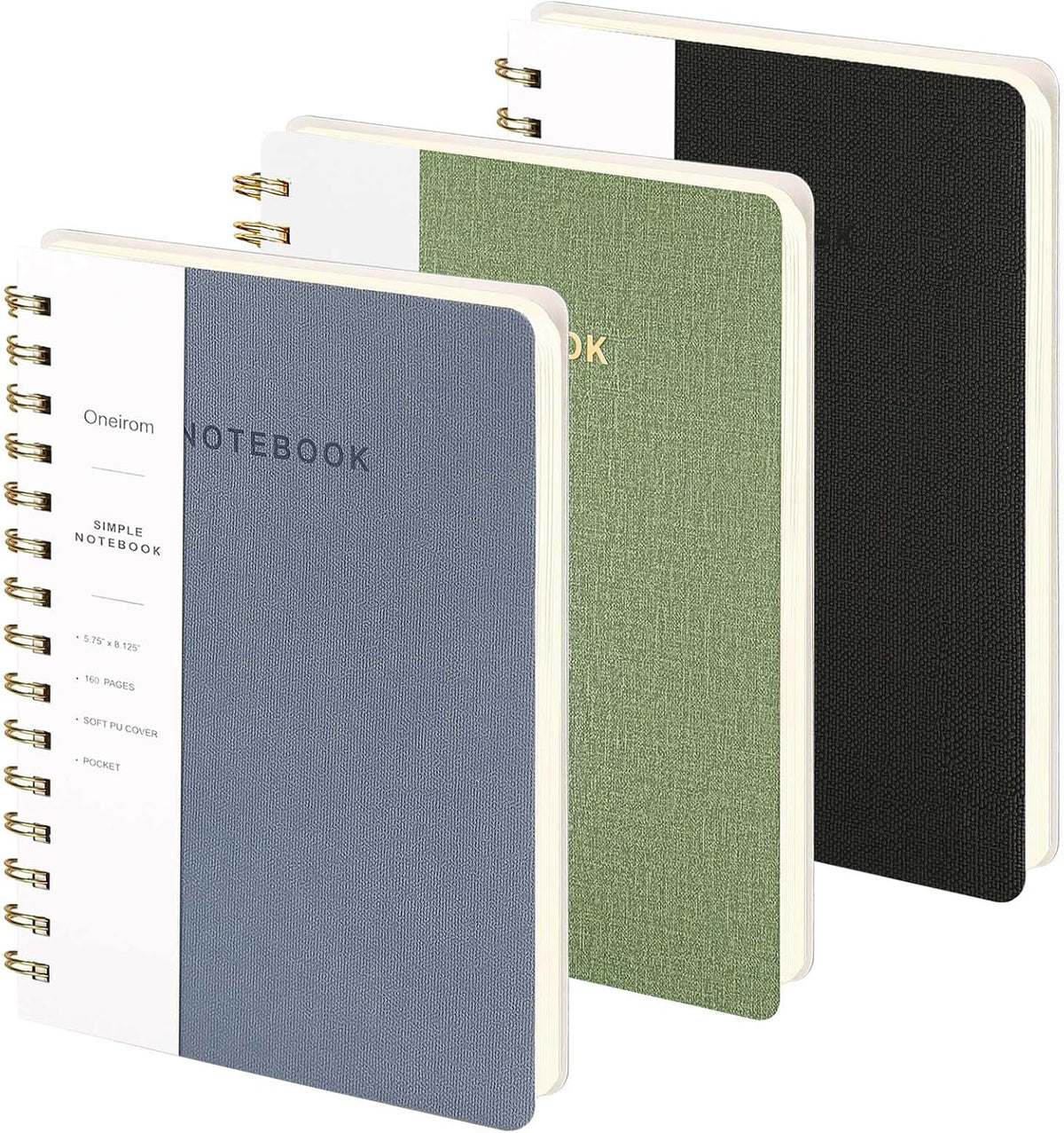 Oneirom spiral notebook front view showing PU leather cover