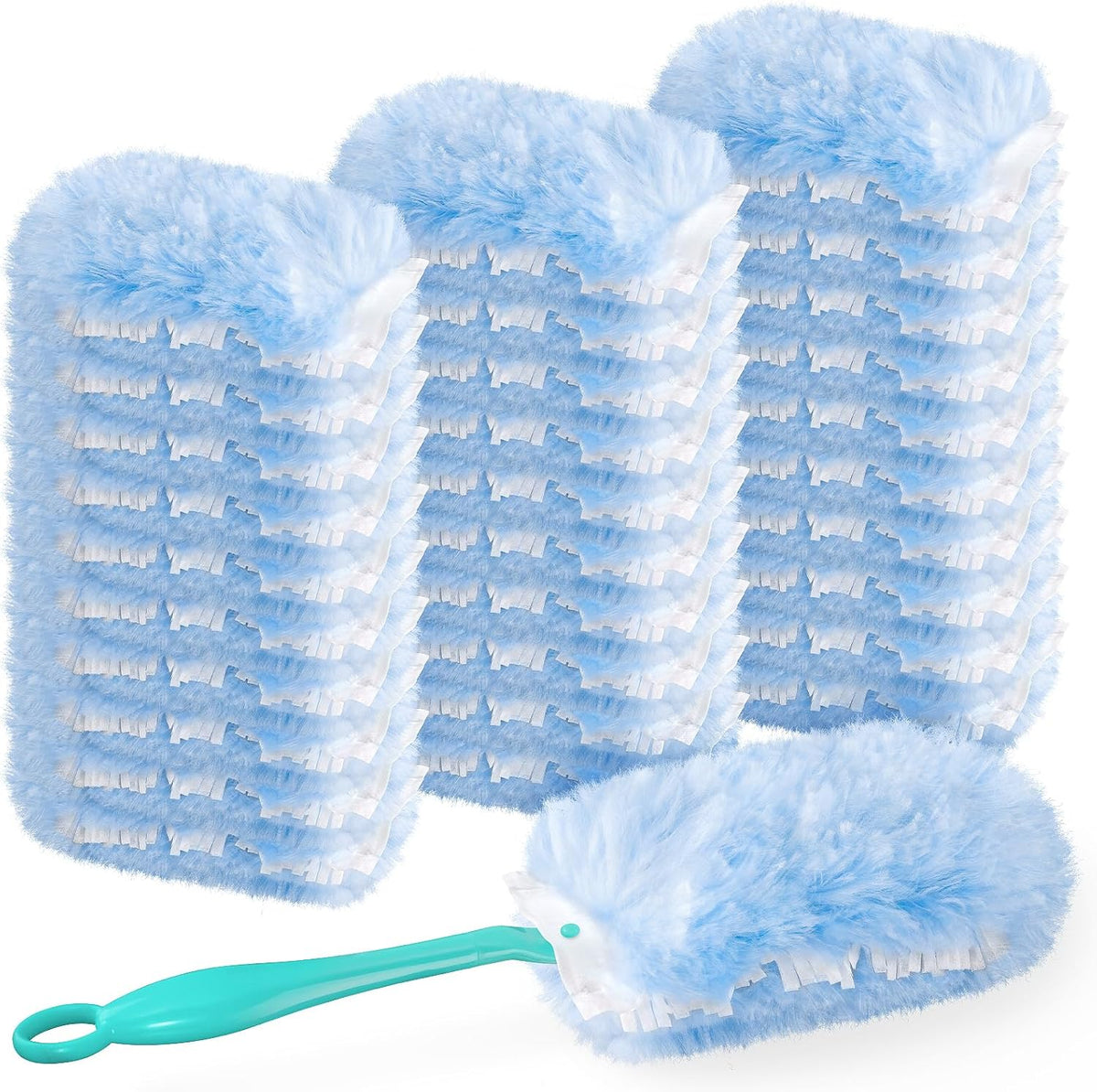 AIR U+ duster refill kit with 30 blue microfiber pads and blue handle.