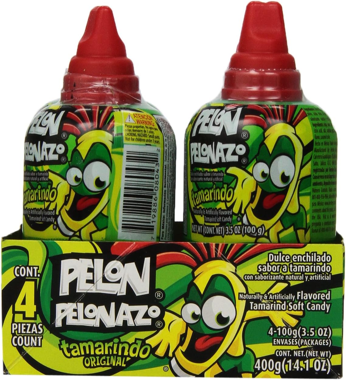 Four count pack of Pelonazo tamarind candy dispensers