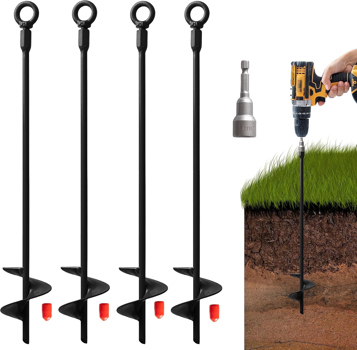 Vasgor 18 Inch Heavy Duty Ground Anchors front view of premium steel auger kit