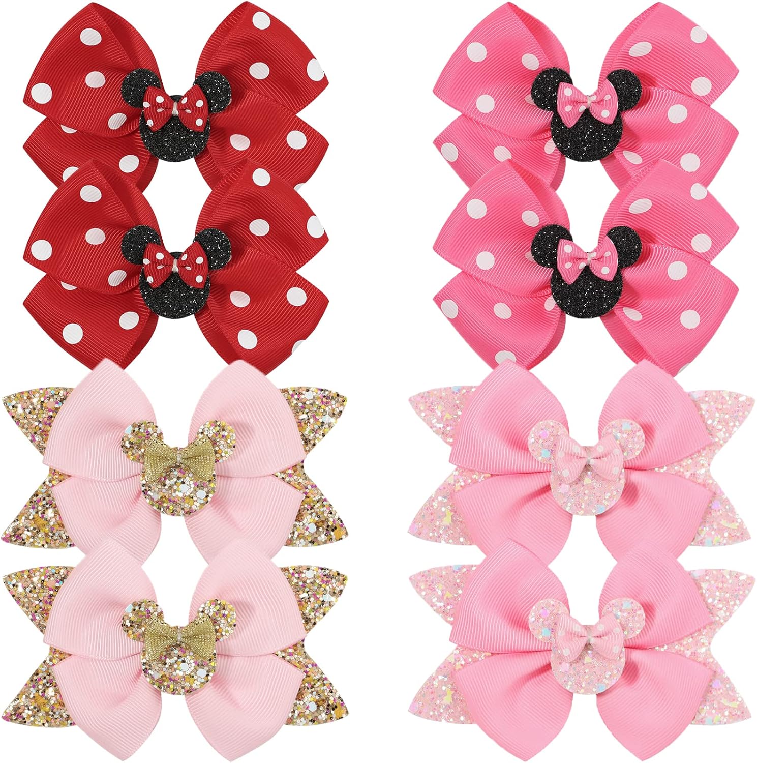 Qearl mouse ears hair bow clips front view