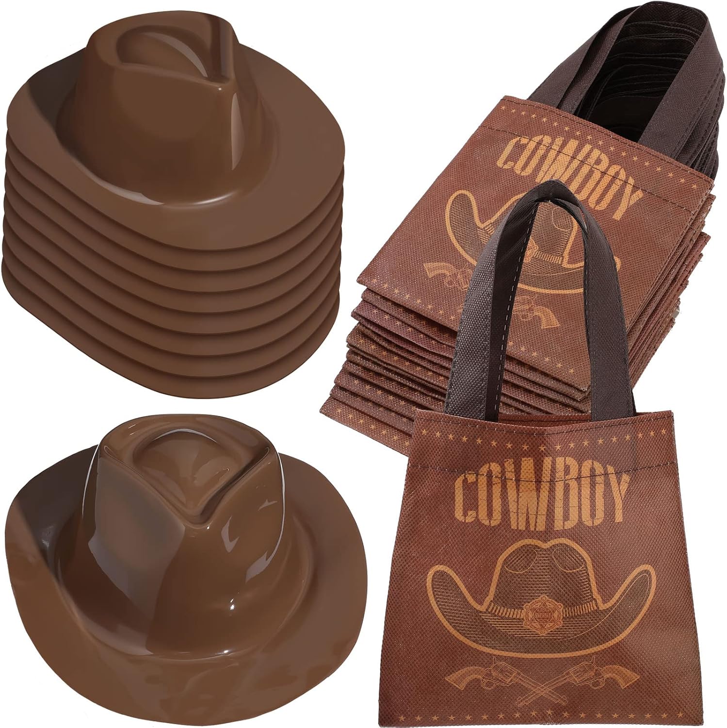 Satinior 24 piece cowboy hat and gift bag set front view