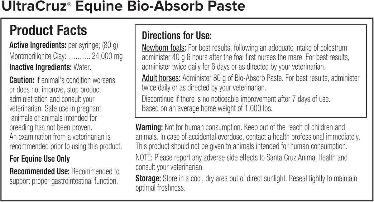 Authentic UltraCruz Equine Bio-Absorb Paste 60ml imported digestive supplement