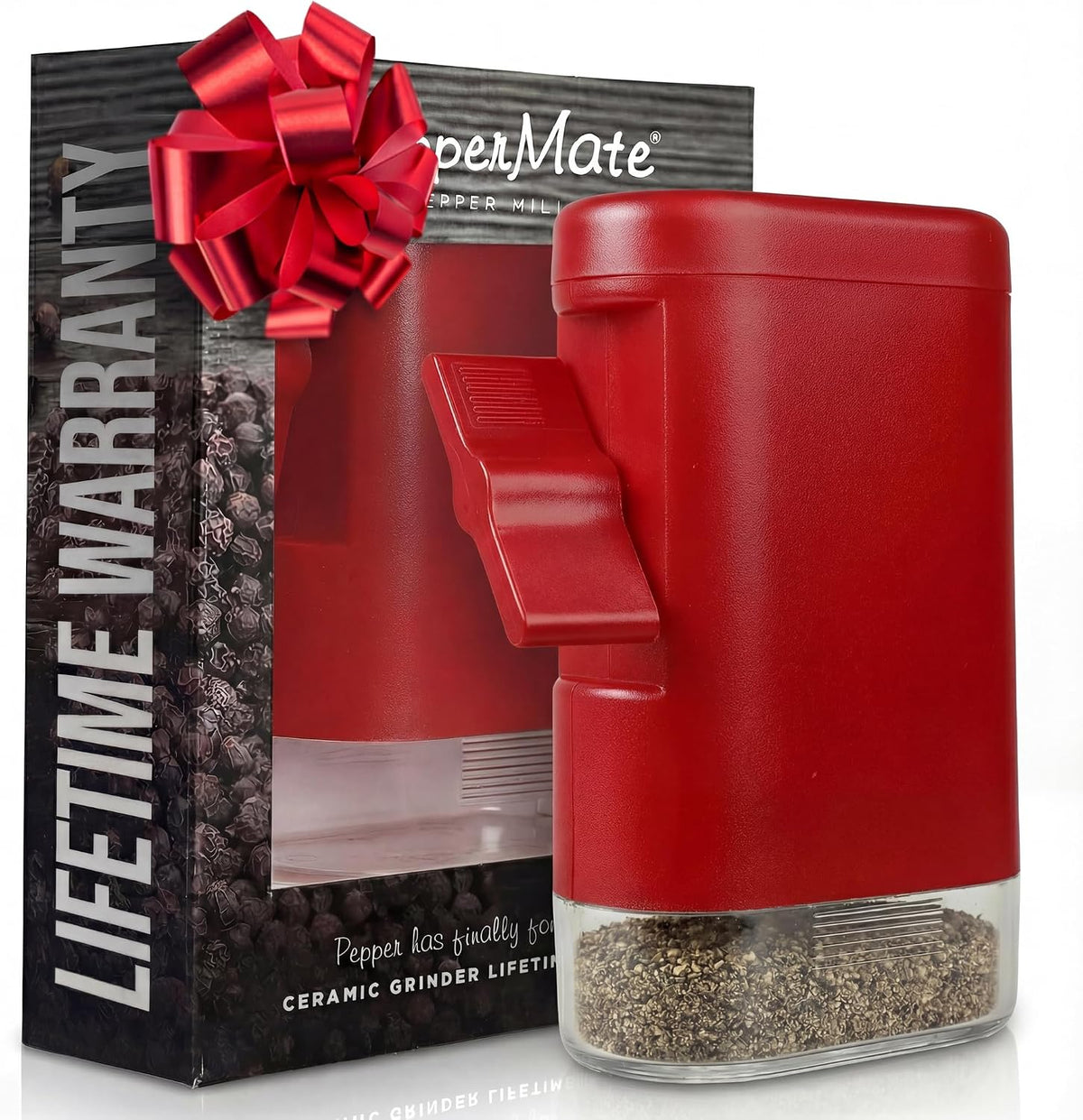 Pepper Mill Grinder Manual, Ceramic Adjustable Coarseness - PepperMate 723 | Refillable Peppercorn and Salt Grinder, Clear Base for Measuring, One-Handed Use, Fine to Coarse, Spice Mill, White - Image 9