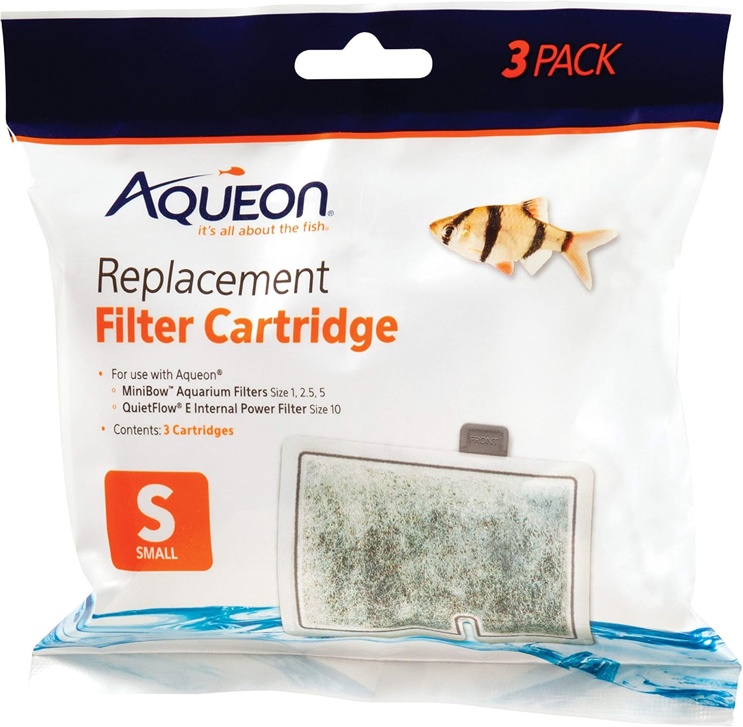 Aqueon aquarium fish tank replacement filter cartridges small three pack front view packaging