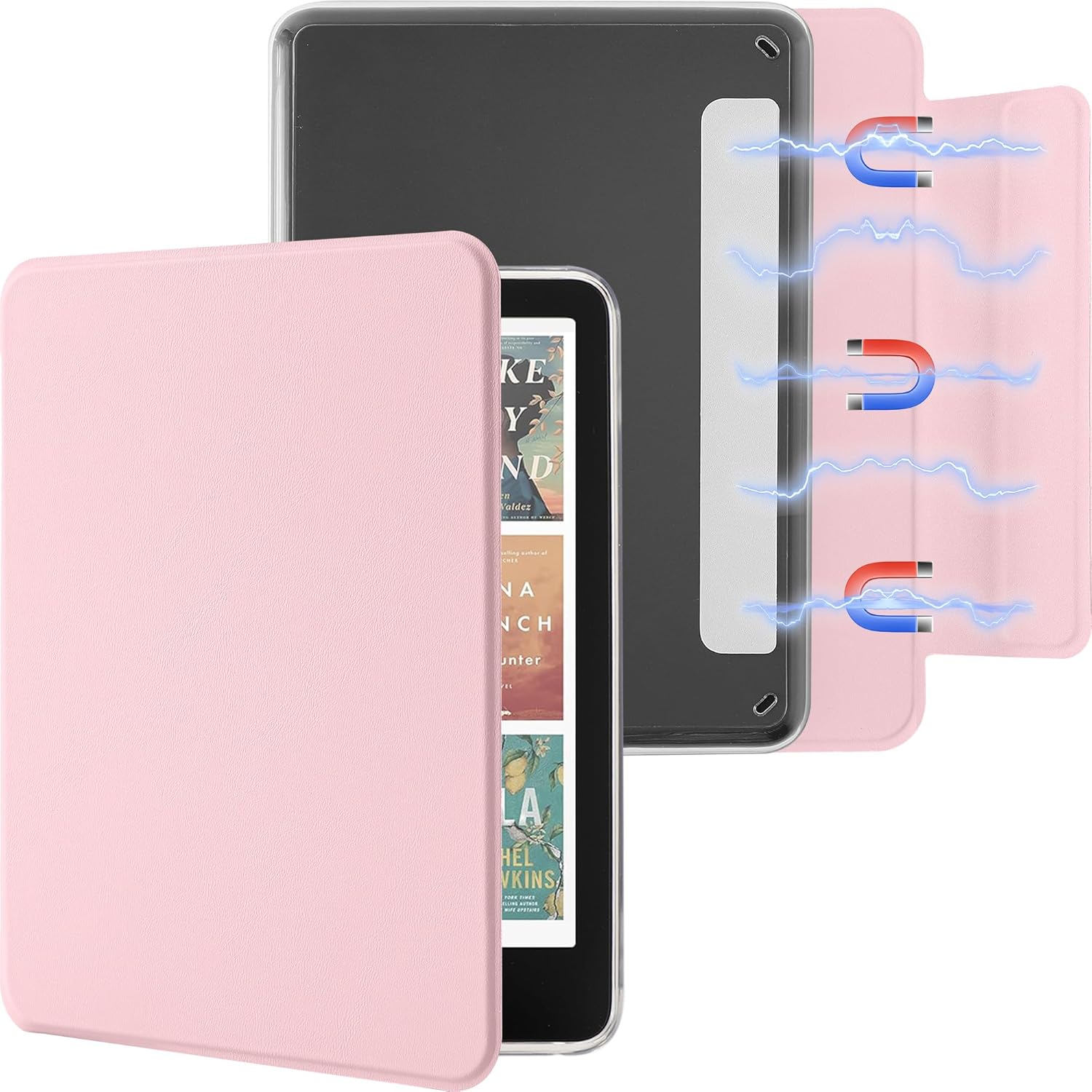 SESENSE pink detachable magnetic case for 7 inch Kindle Paperwhite 12th Gen front view