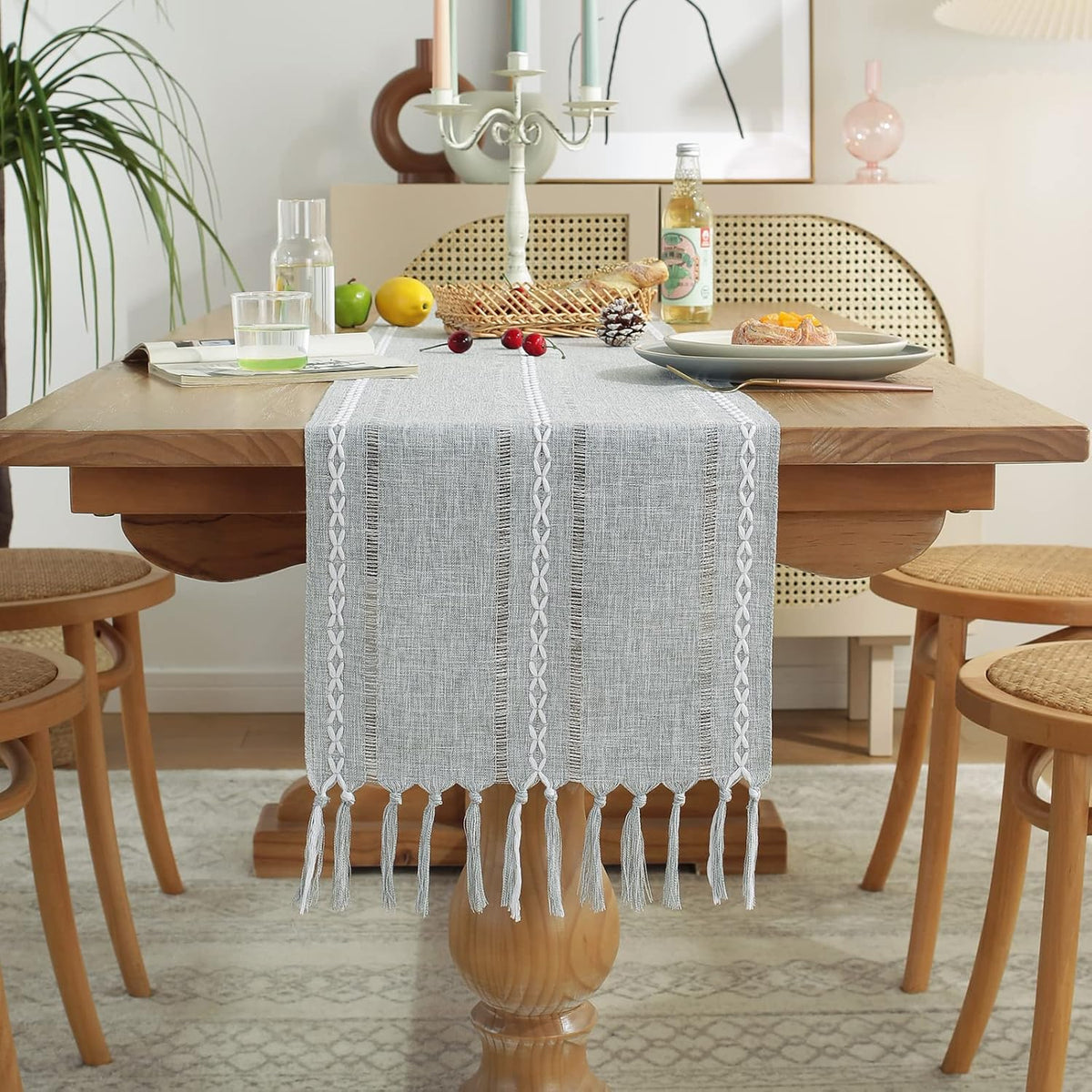 Wracra rustic linen table runner front view