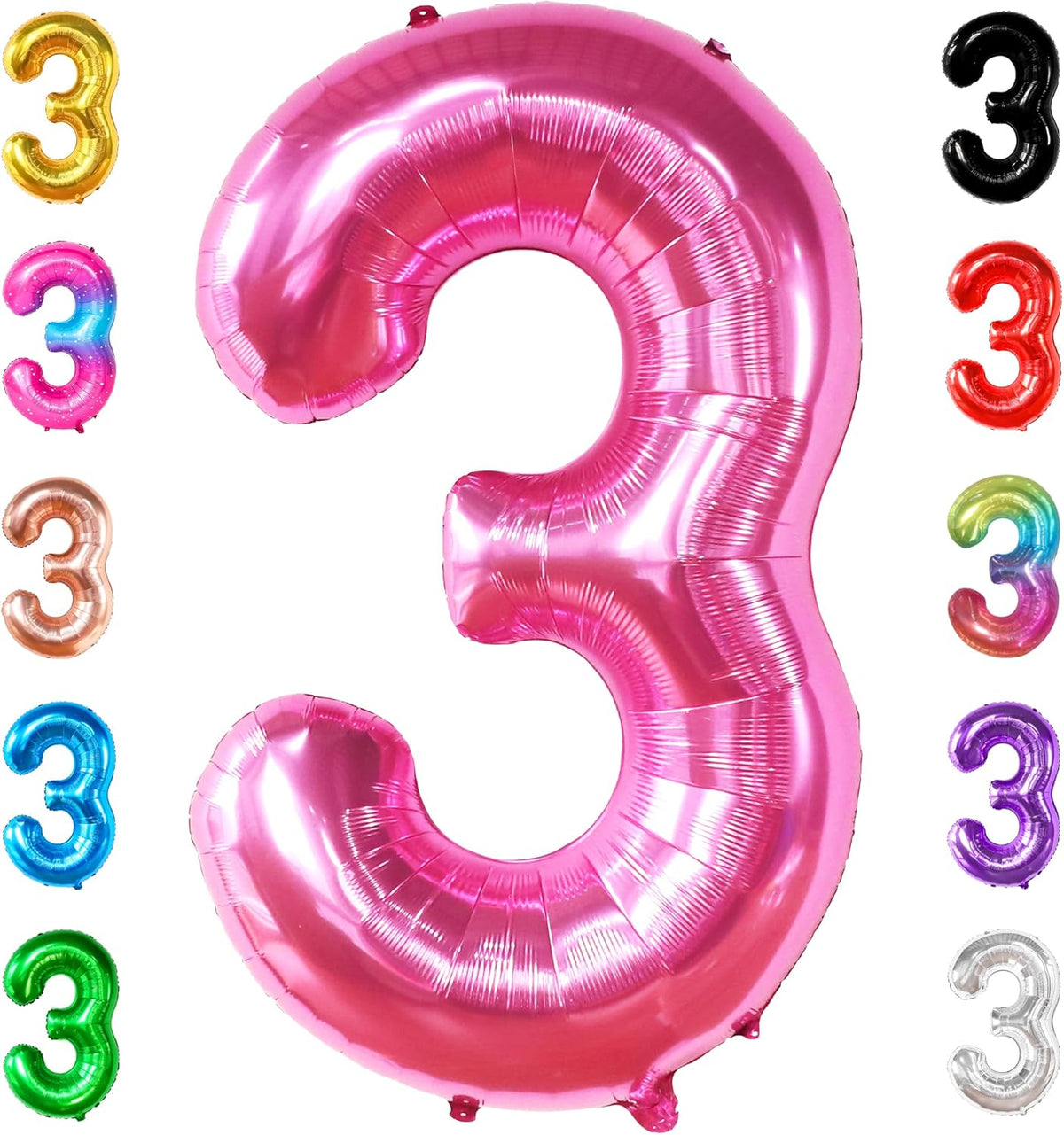 KatchOn hot pink number 3 balloon front view