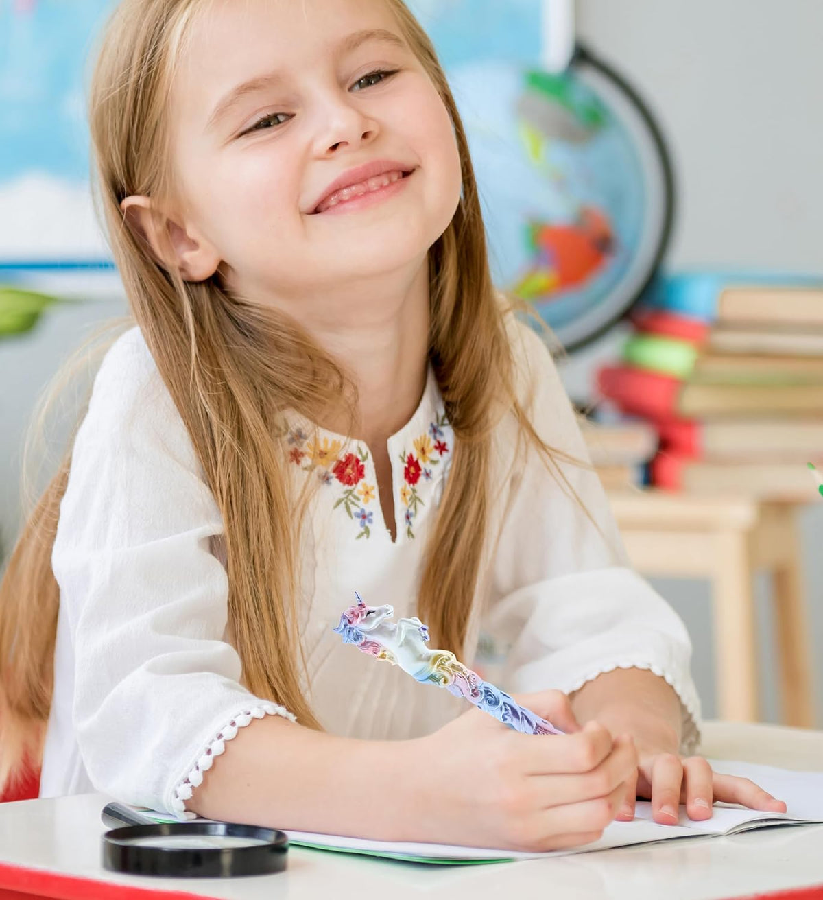 Planet Pens Sparkle Tail Unicorn pen showing the colorful flowing decorative tail feature.