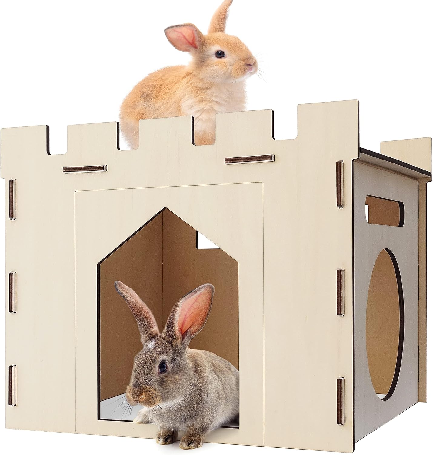 HIIMALEX Large Sturdy Bunny House with Spacious Balcony Hidey Detachable Playhouse for Rabbit Hideout Castle Tower Toys for Indoor Bunnies Guinea Pig Hamster Chinchilla Gerbil - Image 1