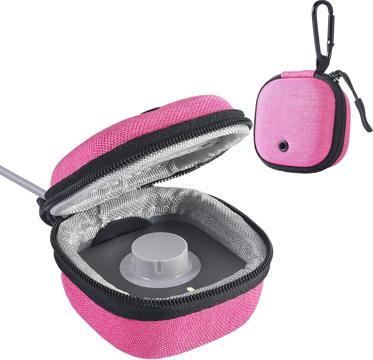 Babeezy travel case for Oura Ring Gen 4 front view in hot pink showing sleek hard shell exterior.
