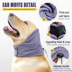 Dog wearing purple Meifsou calming hood for anxiety