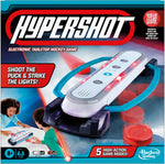 Hasbro Gaming Hypershot Electronic Tabletop Hockey Game front view showcasing the electronic light targets and puck sliders.