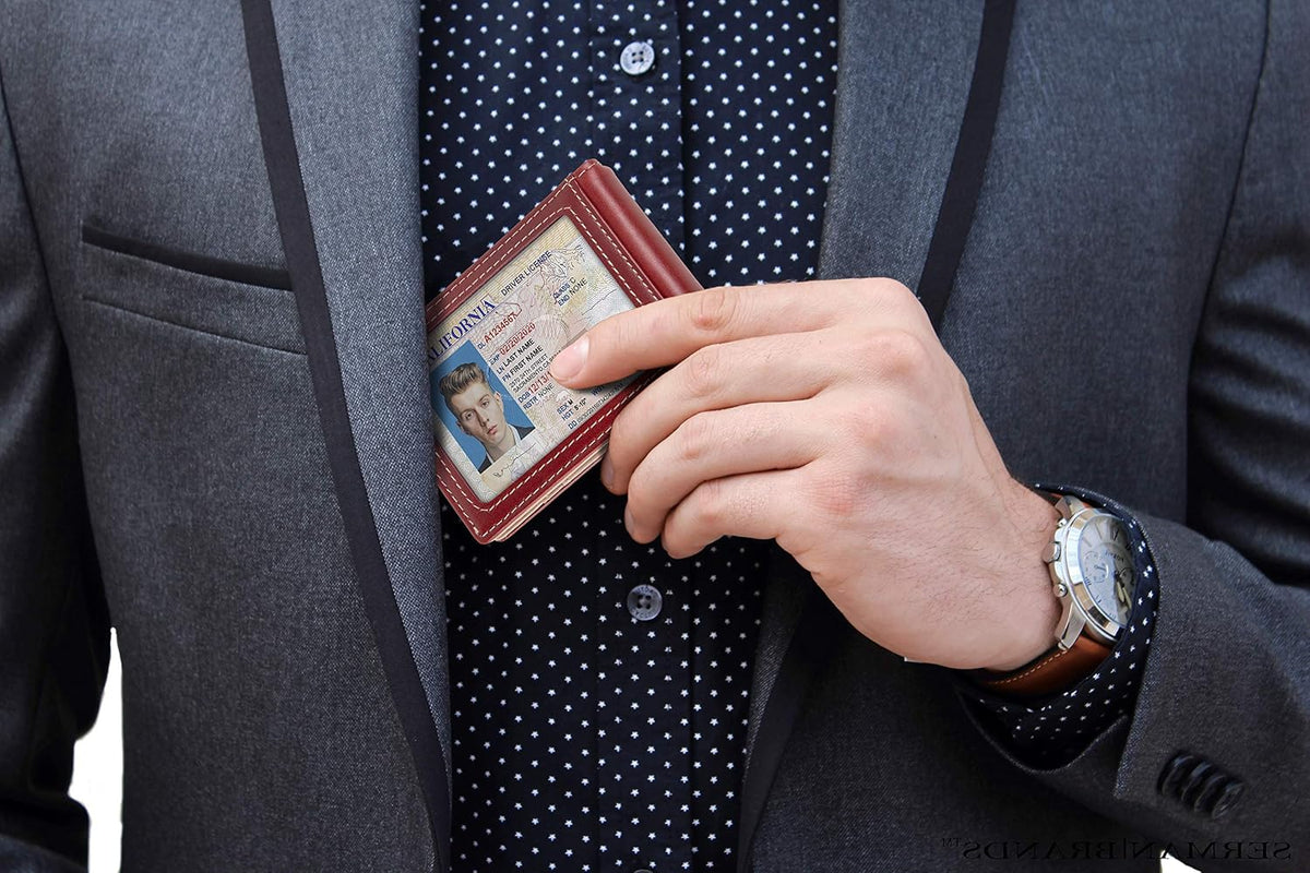 Serman Brands minimalist leather wallet open view