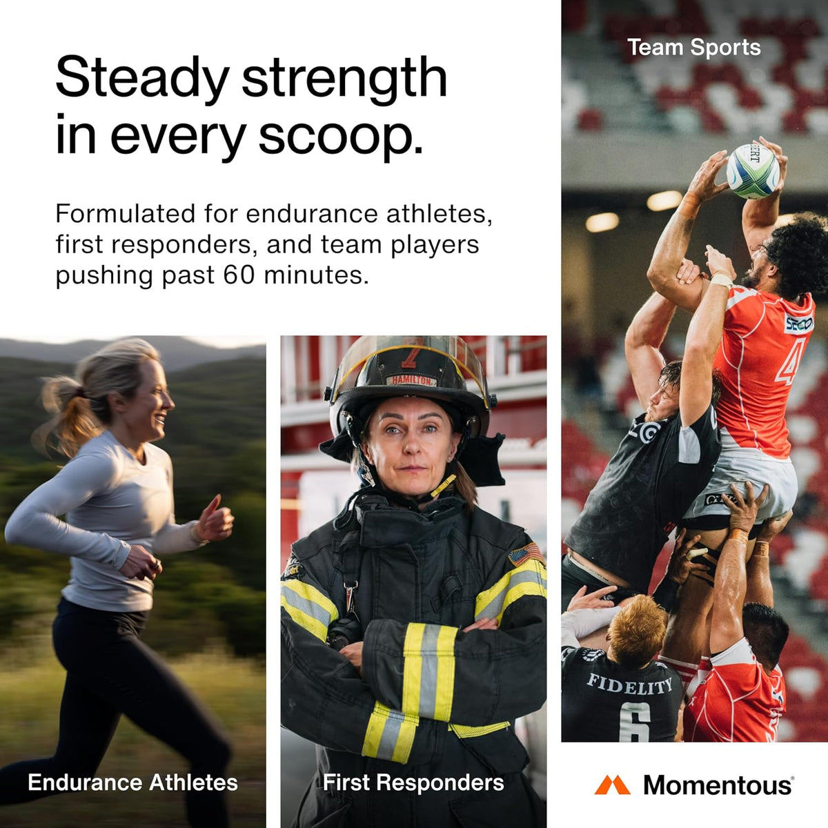 Momentous Fuel sports nutrition powder container side profile