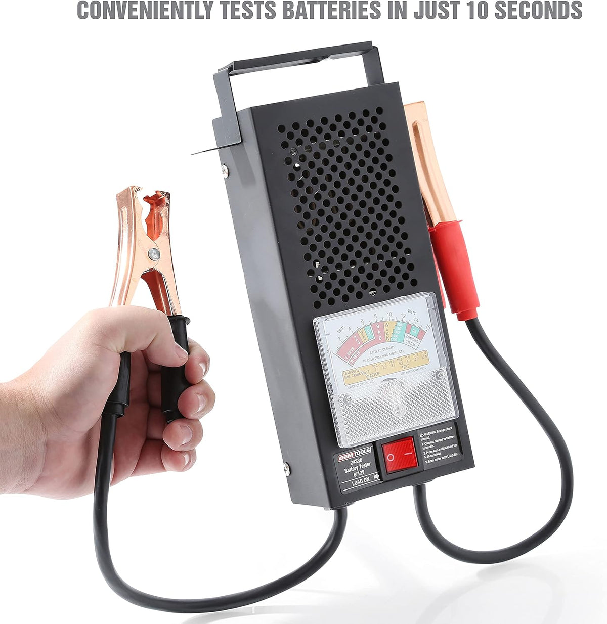 OEMTOOLS 24338 portable battery tester side profile