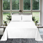 Recci 100 percent Egyptian cotton oversized king plus flat sheet front view styled cleanly on a luxury bed setup