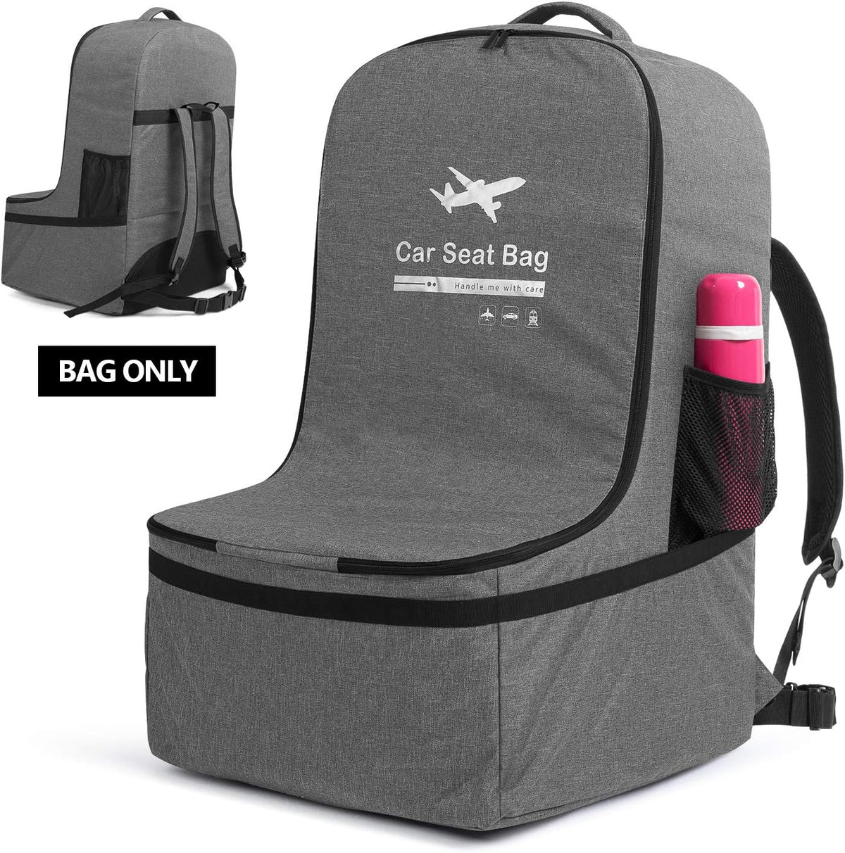 Luxja Car Seat Travel Bag Gray front view showing backpack straps