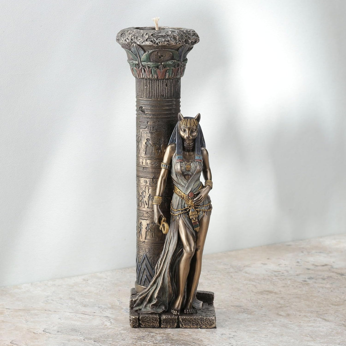 Close up of the facial features on the Veronese Egyptian cat goddess figurine