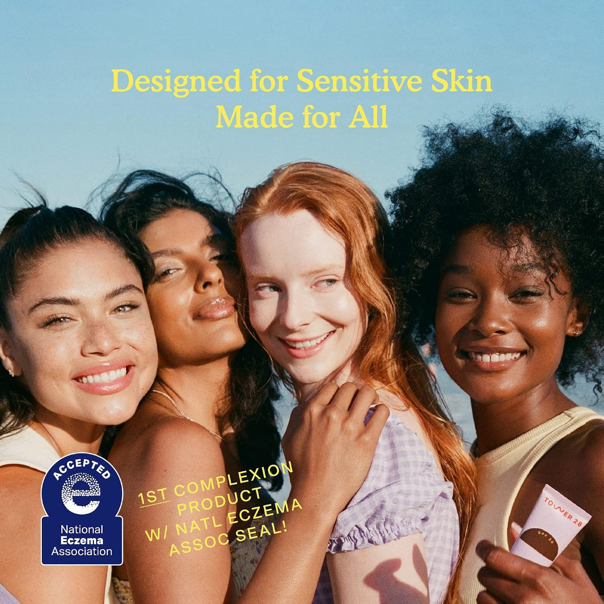 Tower 28 Beauty sensitive skin safe makeup bundle on neutral background.