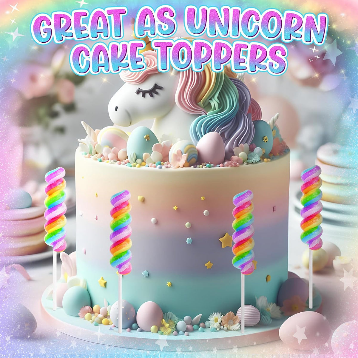Vibrant rainbow candy treats for unicorn themed goodie bags