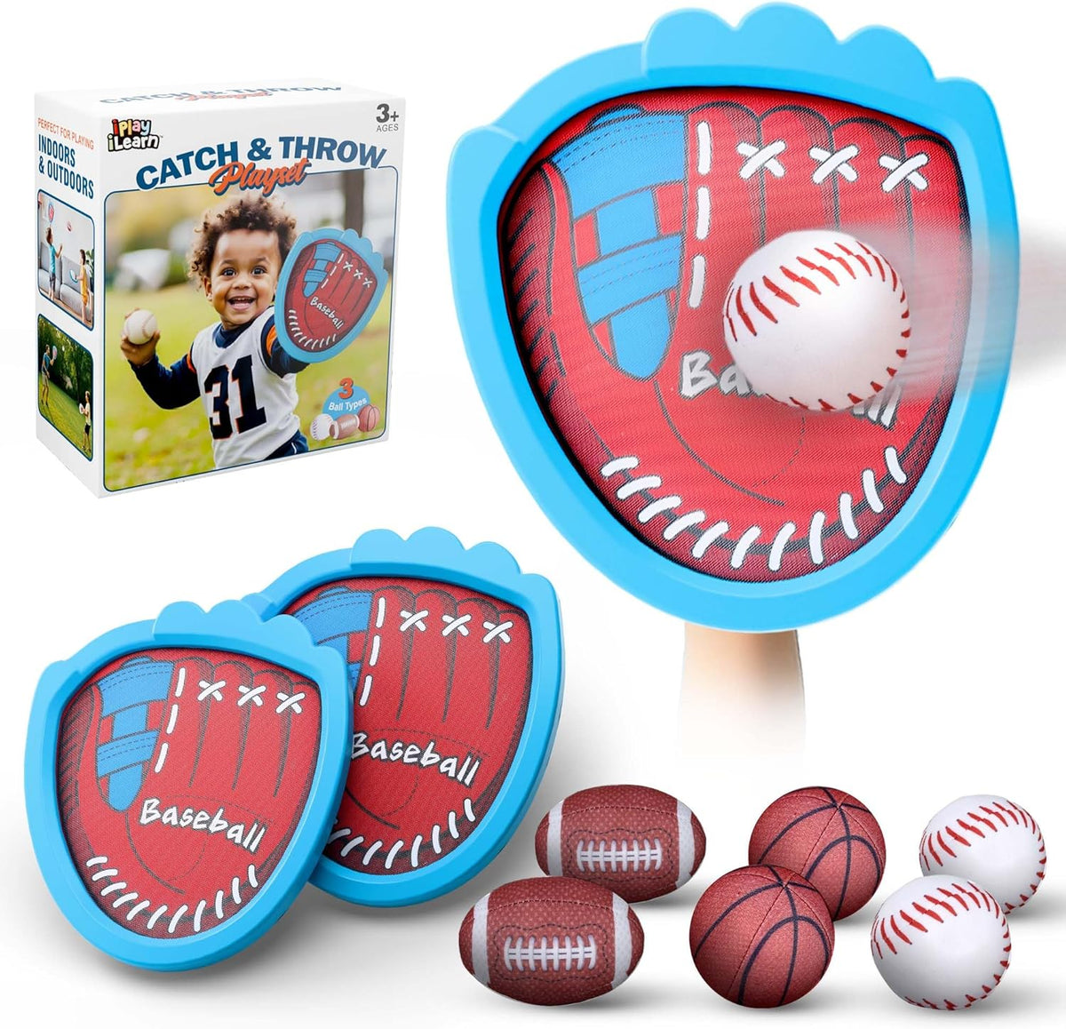 Iplay, Ilearn toss and catch baseball game set front view