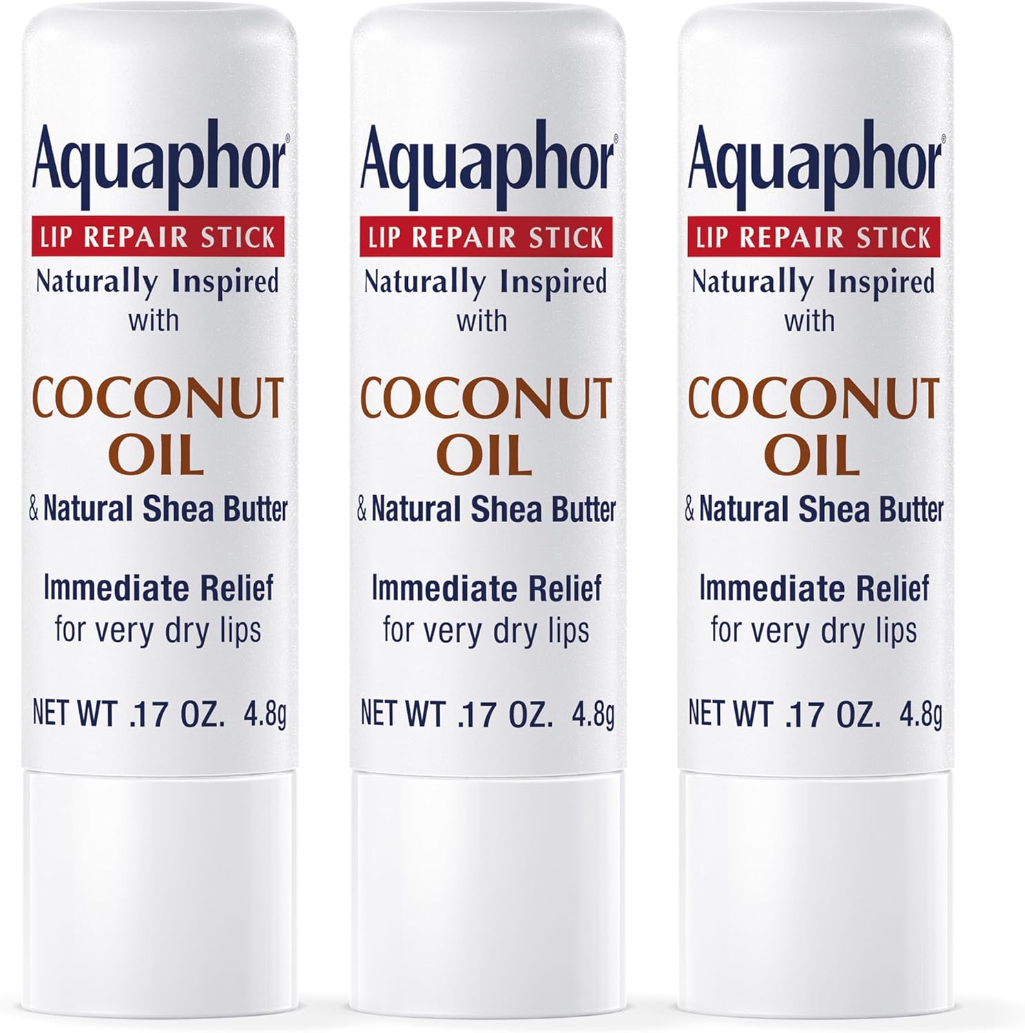 Aquaphor naturally inspired lip repair stick front view pack of three.