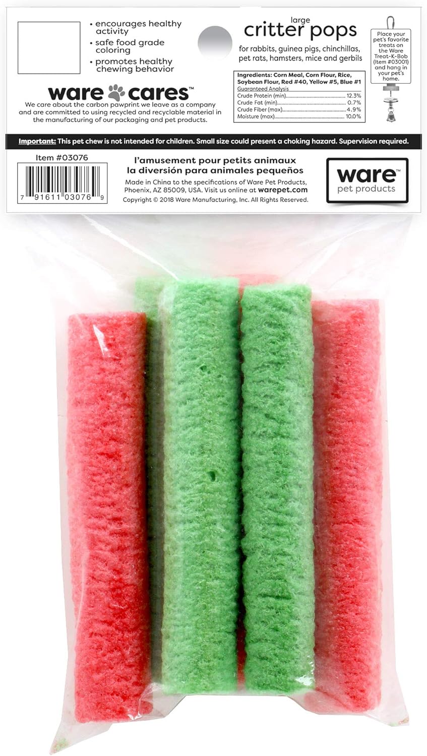 Colorful small animal crunchy rice chew treats displayed on a clean background