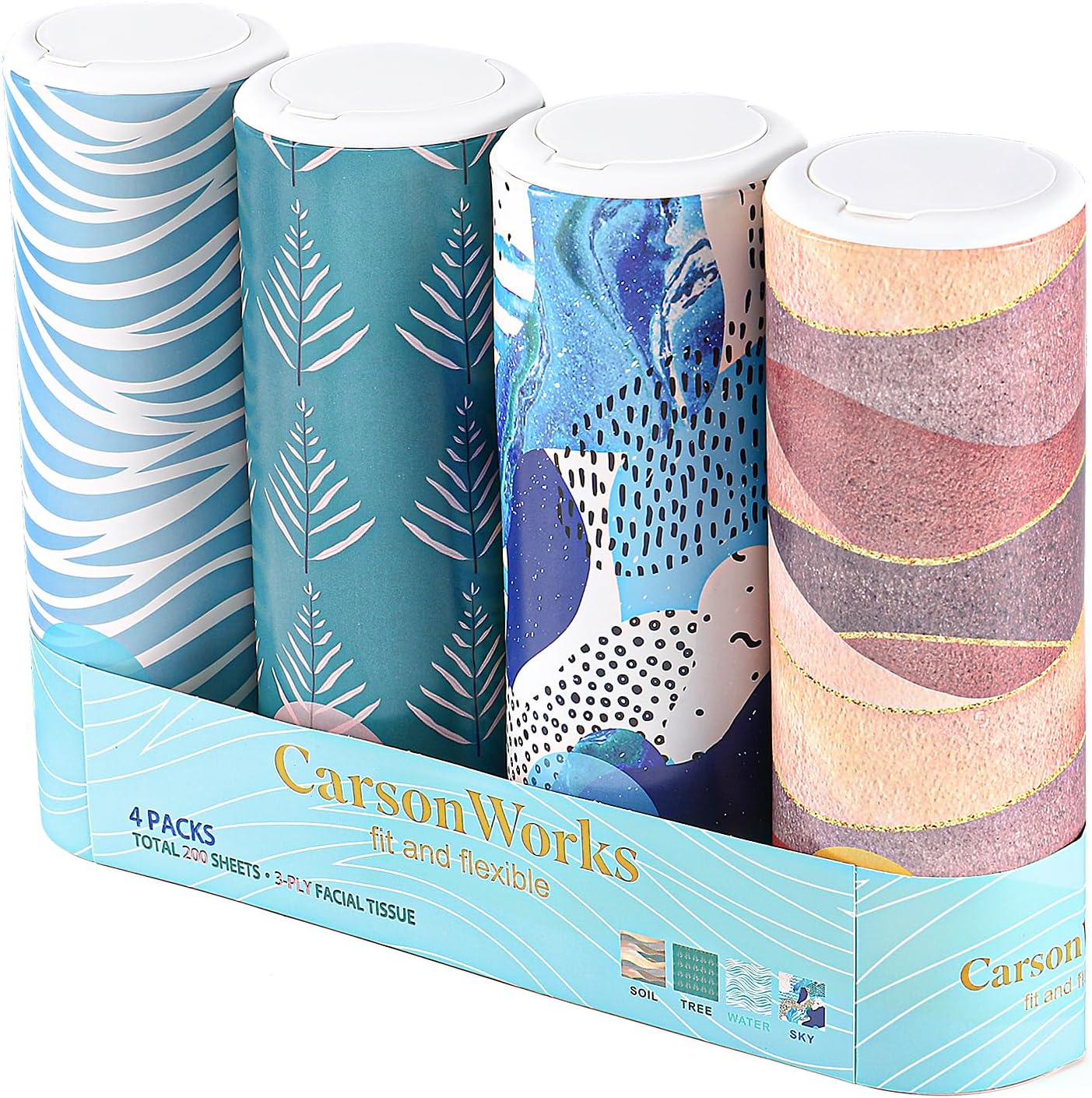 CarsonWorks car tissue holder cylinder front view in vehicle cup holder