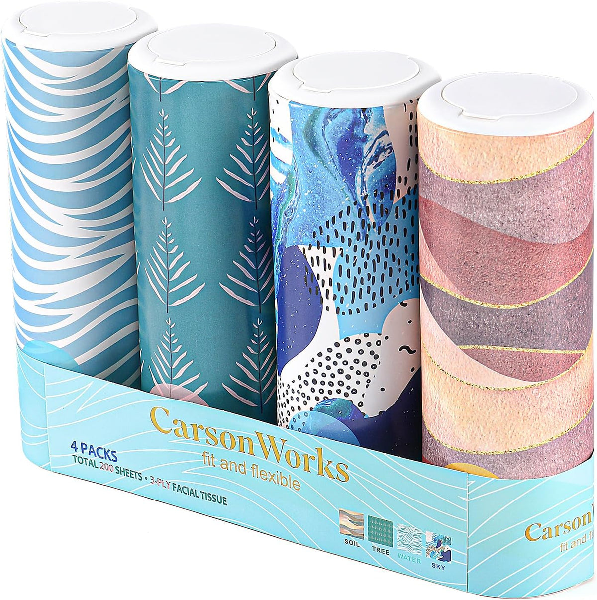 CarsonWorks car tissue holder cylinder front view in vehicle cup holder