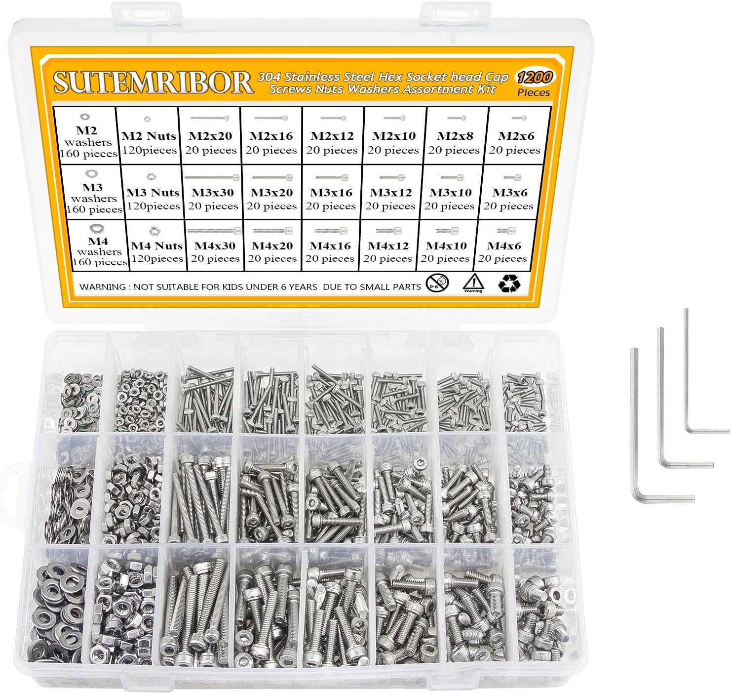 Sutemribor 304 stainless steel screws assortment kit front view