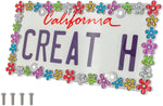 Creathome 3D Shining Daisy Wrenth License Plate Frame from Pure Zinc Alloy Metal Perfect Plate Holder, Matt Black with Green Glitter - Image 15