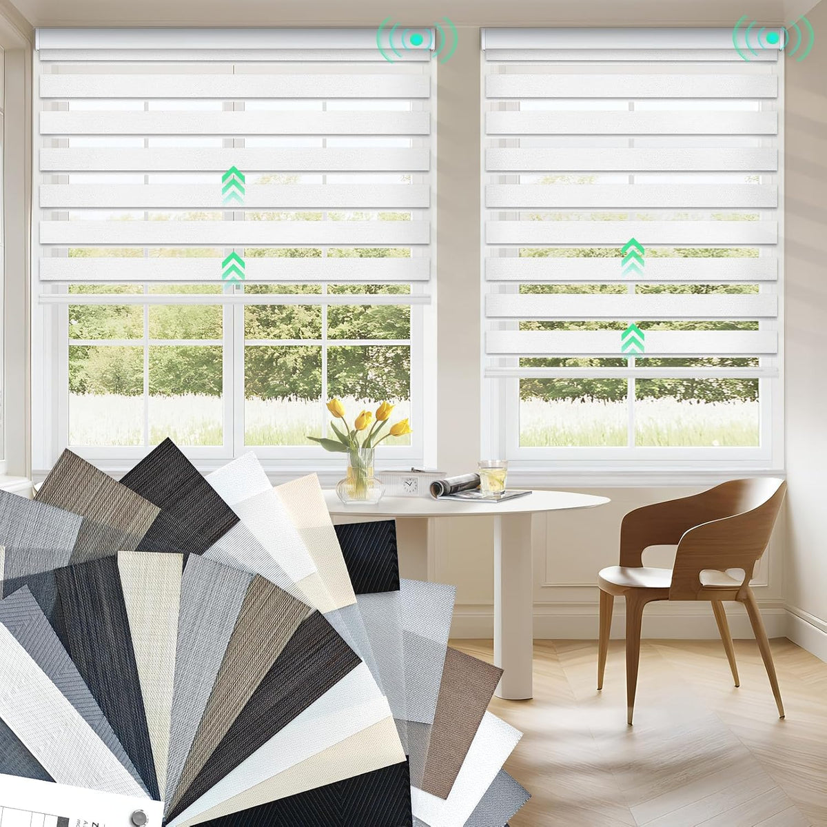 HeyBlinds motorized zebra shades fabric samples front view swatch kit