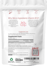 Micro Ingredients Vitamin B12 supplement pouch back label showing nutrition facts