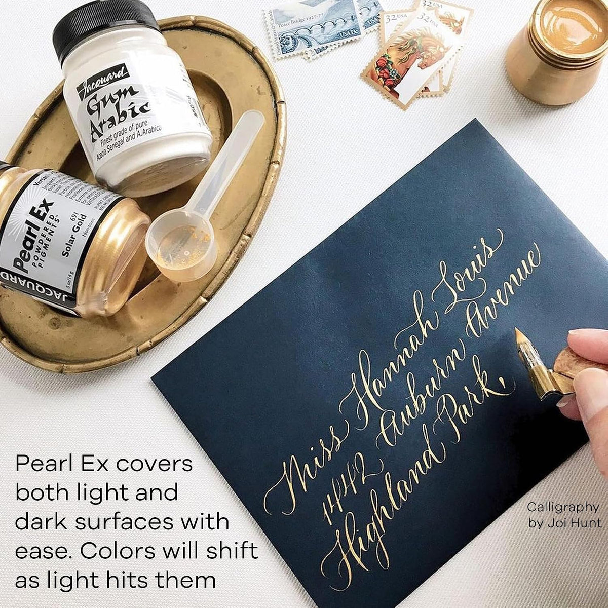 Complete Jacquard Pearl Ex pigment color collection viewed from an angle