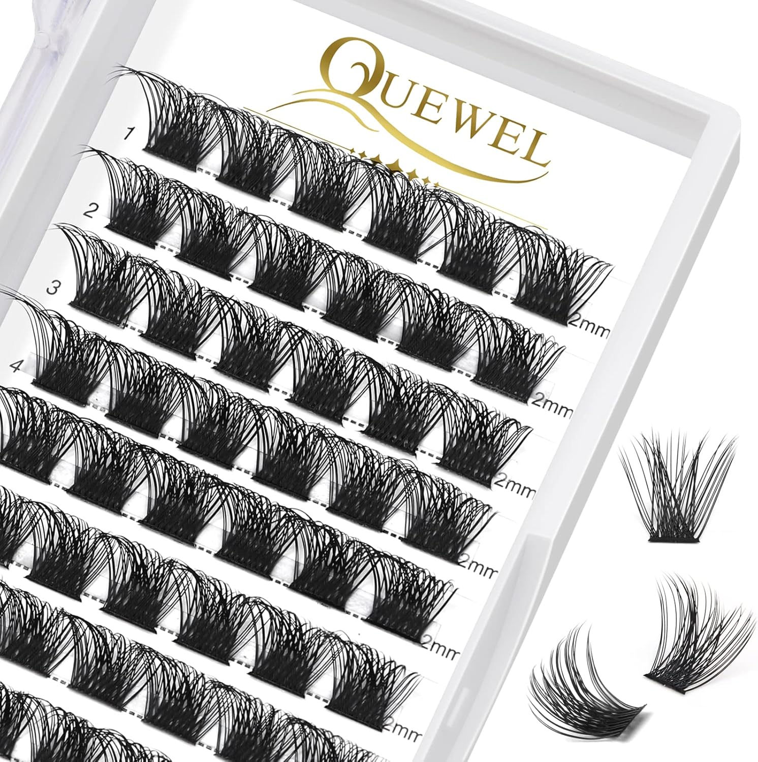 QUEWEL Cluster Lashes 72 Pcs Wide Stem Individual Lashes C/D Curl 8-16mm Length DIY Eyelash Extension False Eyelashes Natural&Mega Styles Soft for Personal Makeup Use at Home (Mega-C-12) - Image 1