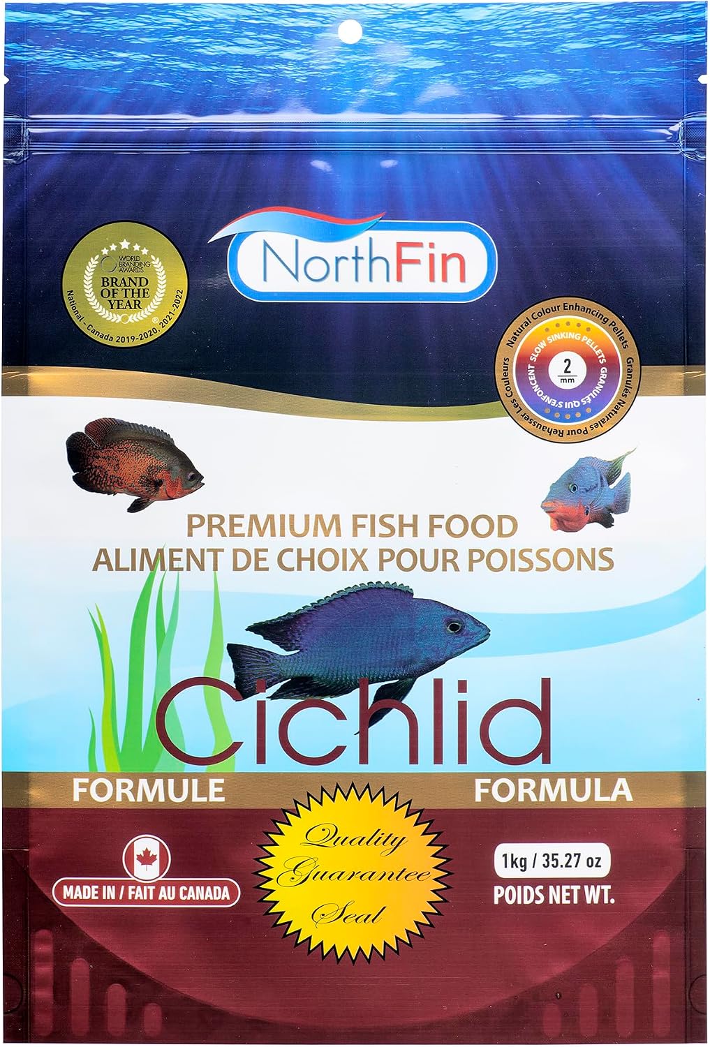 Northfin cichlid fish food 2mm 1kg front view premium aquarium supply