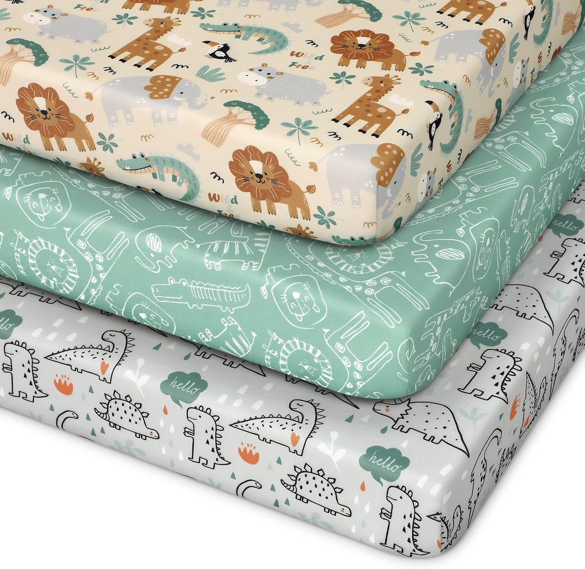 Unnivoll Baby Crib Sheets for Boys Girls, 28x52x8in Fitted Crib Sheet Neutral 3 Pack for Standard Crib and Toddler Mattress, Breathable Soft Microfiber Baby Sheet White Brown Sun God - Image 9